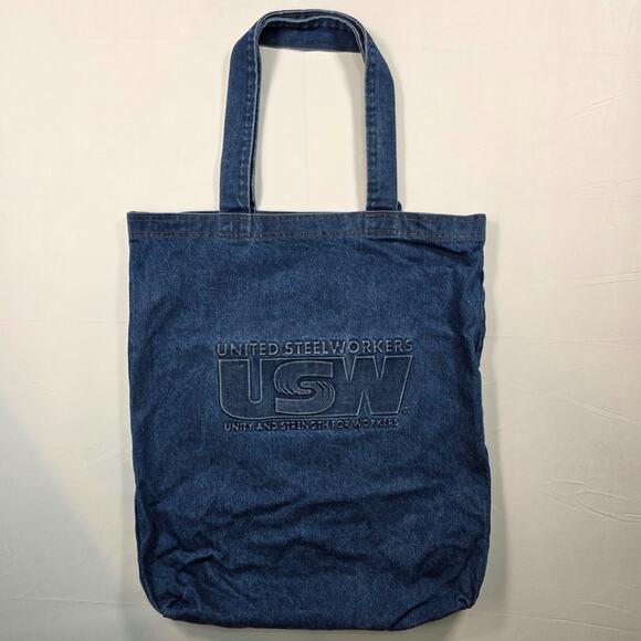Vintage denim Tote Bag Large Heavy Fabric Huge United Steelworkers USW U.S.A - Picture 1 of 9